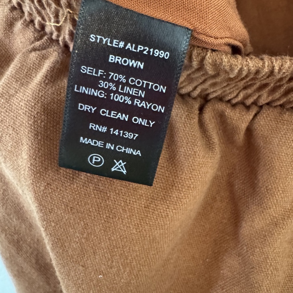 ASTR The Label Ruffle Bodice Tie Back Strapless Cotton Linen Jumpsuit Brown S - Picture 12 of 13